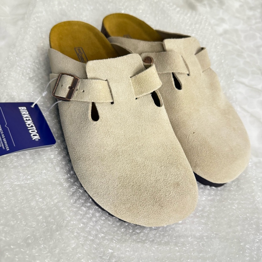 New Birkenstock Taupe Soft Footbed Suede Leather Men’s Shoes Size 8
